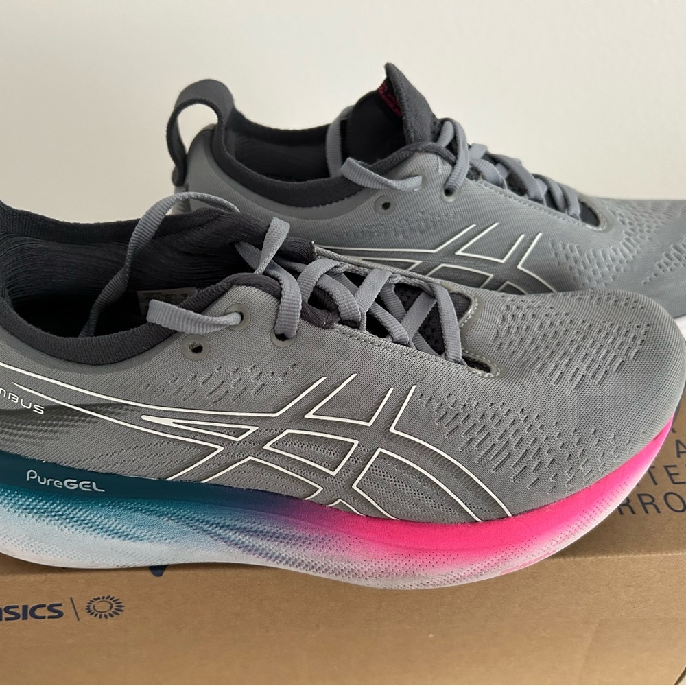 Asics Gray and Pink Sneakers with Cushioned Midsole